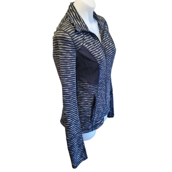 Zella Women Black White Striped Mesh Vented Breathable Athleisure ZipUp Jacket S - Picture 7 of 14